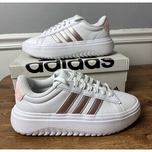 adidas Grand Court Platform Lace Up Womens White Sneakers Casual Shoes Size 10.5